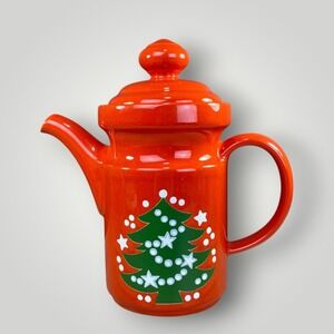 Waechtersbach Christmas Tree Coffee Pot Red Ceramic Germany 1990s